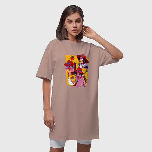Женская футболка-платье Эйс во всей красе - Ван Пис / Пыльно-розовый – фото 3