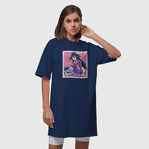 Женская футболка-платье Таэ Ямада - Зомбилэнд Сага Месть / Тёмно-синий – фото 3