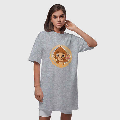 Женская футболка-платье Забавная обезьянка машет рукой / Меланж – фото 3