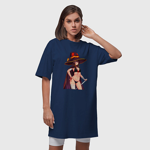 Женская футболка-платье Мегумин с жезлом - Коносуба / Тёмно-синий – фото 3