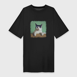 Женская футболка-платье Мем - голодный кот