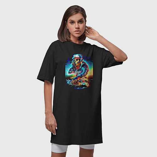 Женская футболка-платье Cool DJ - skull / Черный – фото 3