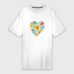 Женская футболка-платье Цветочный орнамент в форме сердца Любовь