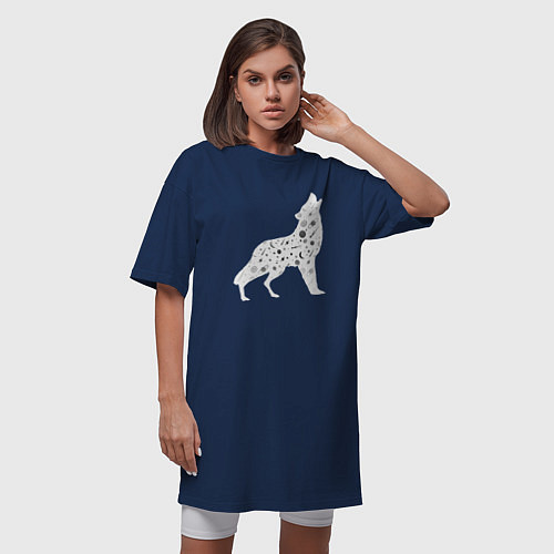 Женская футболка-платье Созвездие волка - волк из звезд / Тёмно-синий – фото 3