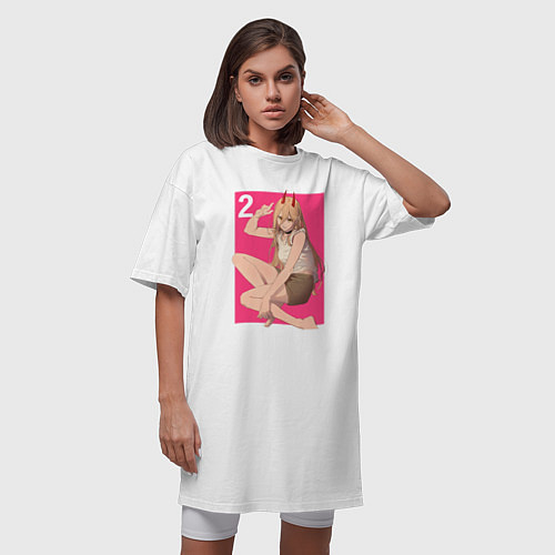 Женская футболка-платье Пауэр сидит и показывает Пис / Белый – фото 3