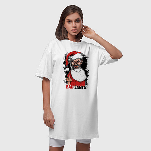 Женская футболка-платье Bad Santa, fuck you / Белый – фото 3