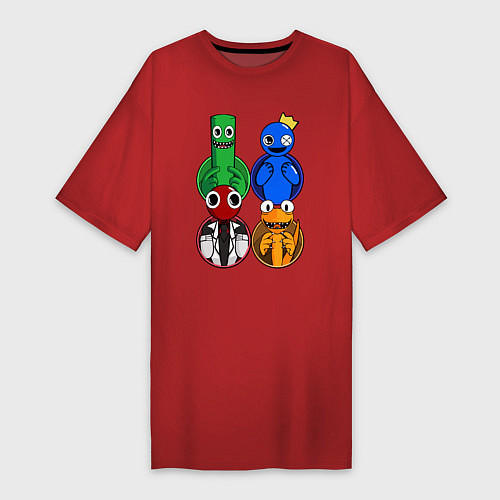 Женская футболка-платье Радужные друзья: Зеленый, Синий, Оранжевый и Красн / Красный – фото 1