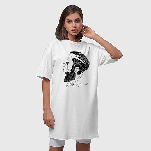 Женская футболка-платье Портрет Зигмунда Фрейда, иллюзия / Белый – фото 3