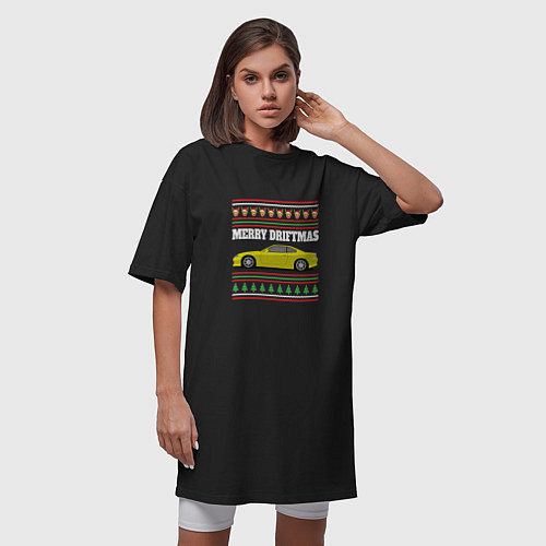 Женская футболка-платье Merry Driftmas Nissan Silvia S15 Ugly Sweater / Черный – фото 3