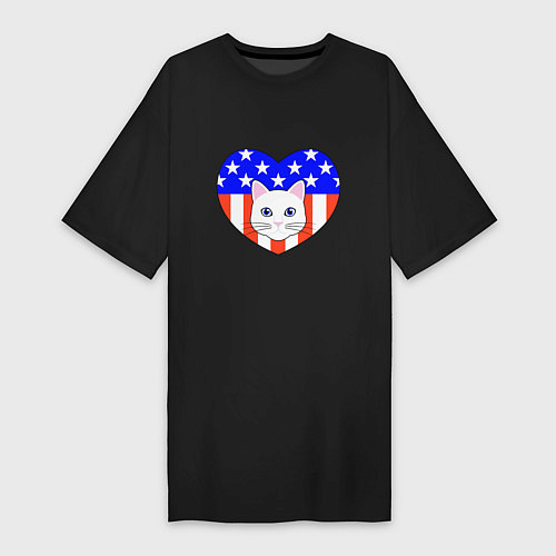 Женская футболка-платье American cat / Черный – фото 1