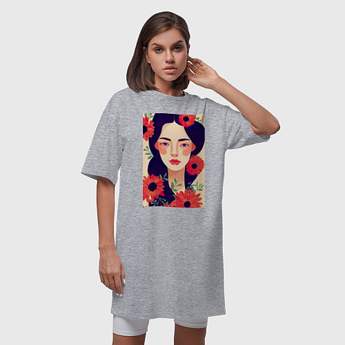 Женская футболка-платье Романтичная девушка в цветах / Меланж – фото 3