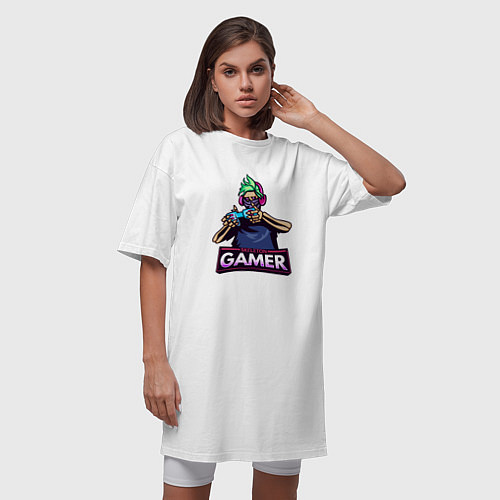 Женская футболка-платье Skull gamer / Белый – фото 3