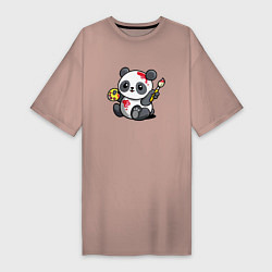 Женская футболка-платье Панда - крутой художник! Cutie