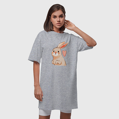 Женская футболка-платье Крольчиха с сердечком / Меланж – фото 3