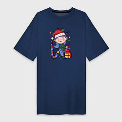 Женская футболка-платье Девочка с подарками на Новый год
