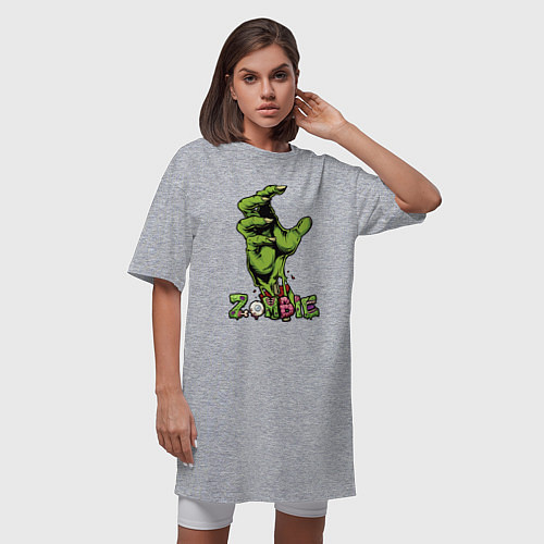 Женская футболка-платье Zombie green hand / Меланж – фото 3