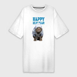 Женская футболка-платье Happy New Year - Прикольный котик