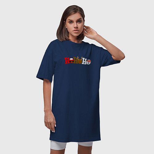 Женская футболка-платье Ho ho ho / Тёмно-синий – фото 3
