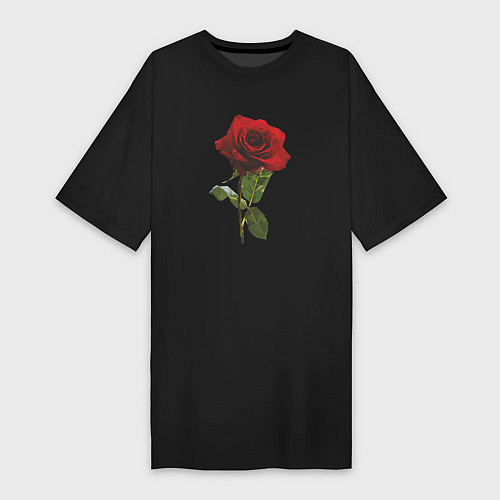 Женская футболка-платье Красивая красная роза / Черный – фото 1