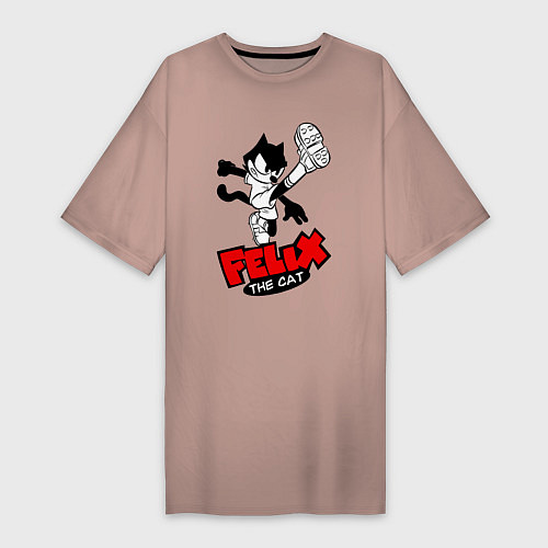 Женская футболка-платье Cat Felix - footballer / Пыльно-розовый – фото 1
