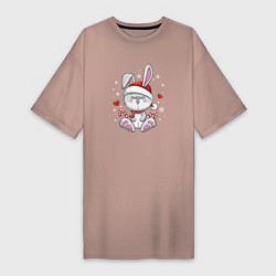 Женская футболка-платье Милый новогодний зайчонок