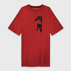 Футболка женская-платье Черный котик в кармане, цвет: красный