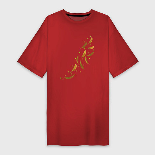 Женская футболка-платье Тропические листья разлетаются / Красный – фото 1
