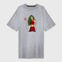 Женская футболка-платье Девушка ёлка с подарком - хуманизация
