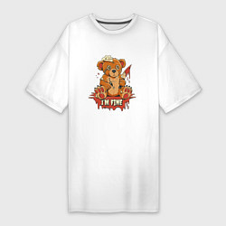 Женская футболка-платье Страшная кукла медведь с ножом в крови