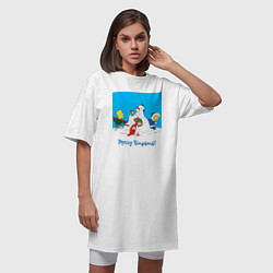 Футболка женская-платье Дети Симпсоны лепят маму с папой, цвет: белый — фото 2