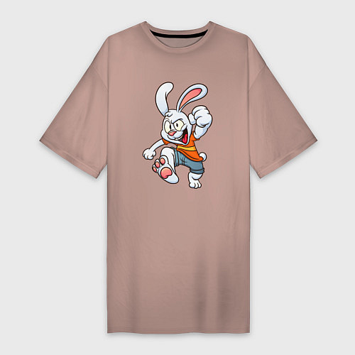 Женская футболка-платье Довольный заяц / Пыльно-розовый – фото 1