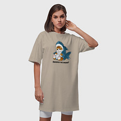 Футболка женская-платье Грустный котёнок в костюме акулы, цвет: миндальный — фото 2