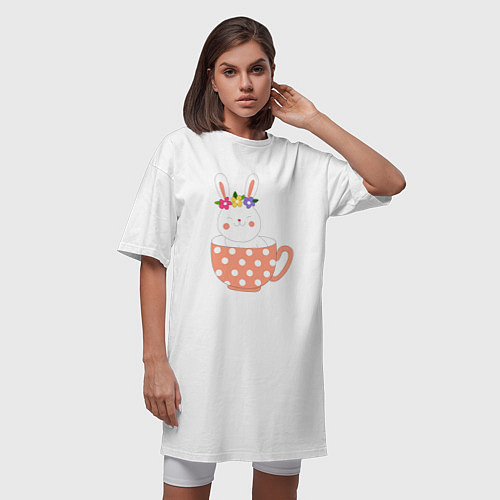 Женская футболка-платье Зайка в кружке / Белый – фото 3