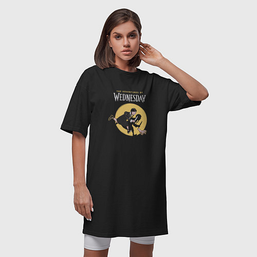Женская футболка-платье Приключения Уэнсдэй / Черный – фото 3