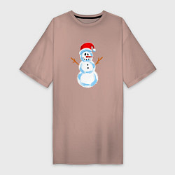 Женская футболка-платье Мультяшный новогодний снеговик