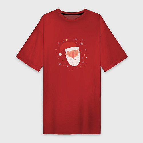 Женская футболка-платье Голова Деда Мороза / Красный – фото 1