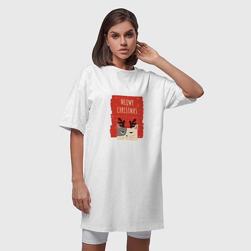 Женская футболка-платье Meowy christmas / Белый – фото 3