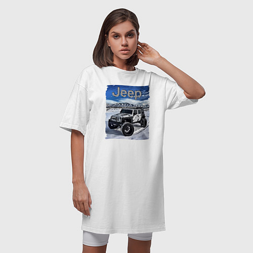 Женская футболка-платье Chrysler Jeep Wrangler в зимних горах / Белый – фото 3