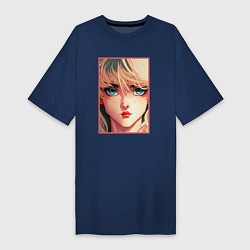 Женская футболка-платье Бирюзовые глаза - аниме девушка