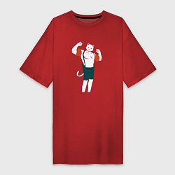 Футболка женская-платье Кот Мяускулс, цвет: красный