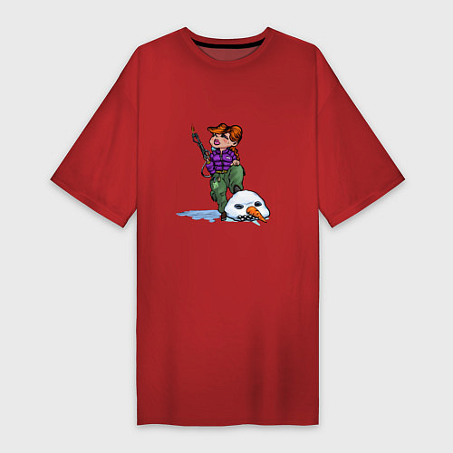 Женская футболка-платье Убийца Снеговиков - девушка с огнемётом / Красный – фото 1