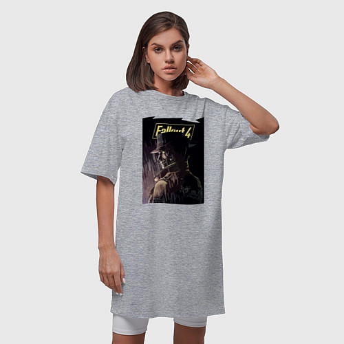 Женская футболка-платье Fallout 4 - Nick Valentine / Меланж – фото 3