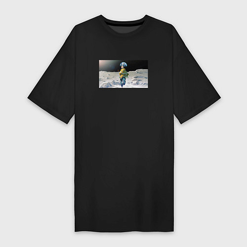 Женская футболка-платье Дэвид бежит на луне / Черный – фото 1
