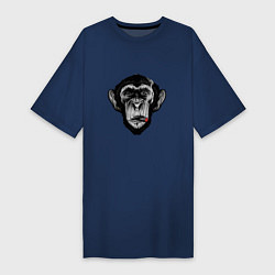 Футболка женская-платье Шимпанзе с сигарой, цвет: тёмно-синий