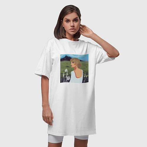 Женская футболка-платье Портрет девушки на фоне природы / Белый – фото 3