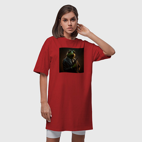 Женская футболка-платье Лягушонок Пепе гангстер / Красный – фото 3