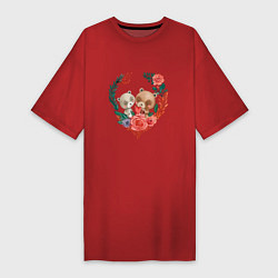 Женская футболка-платье Влюбленные мишки в сердце