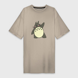 Футболка женская-платье Hello Totoro, цвет: миндальный