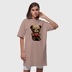 Футболка женская-платье Влюбленный медвежонок, цвет: пыльно-розовый — фото 2