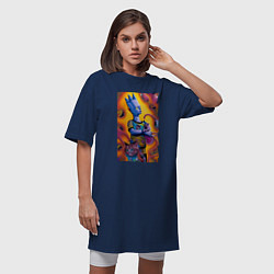 Футболка женская-платье Bart Simpson and cat - нейросеть - fantasy, цвет: тёмно-синий — фото 2